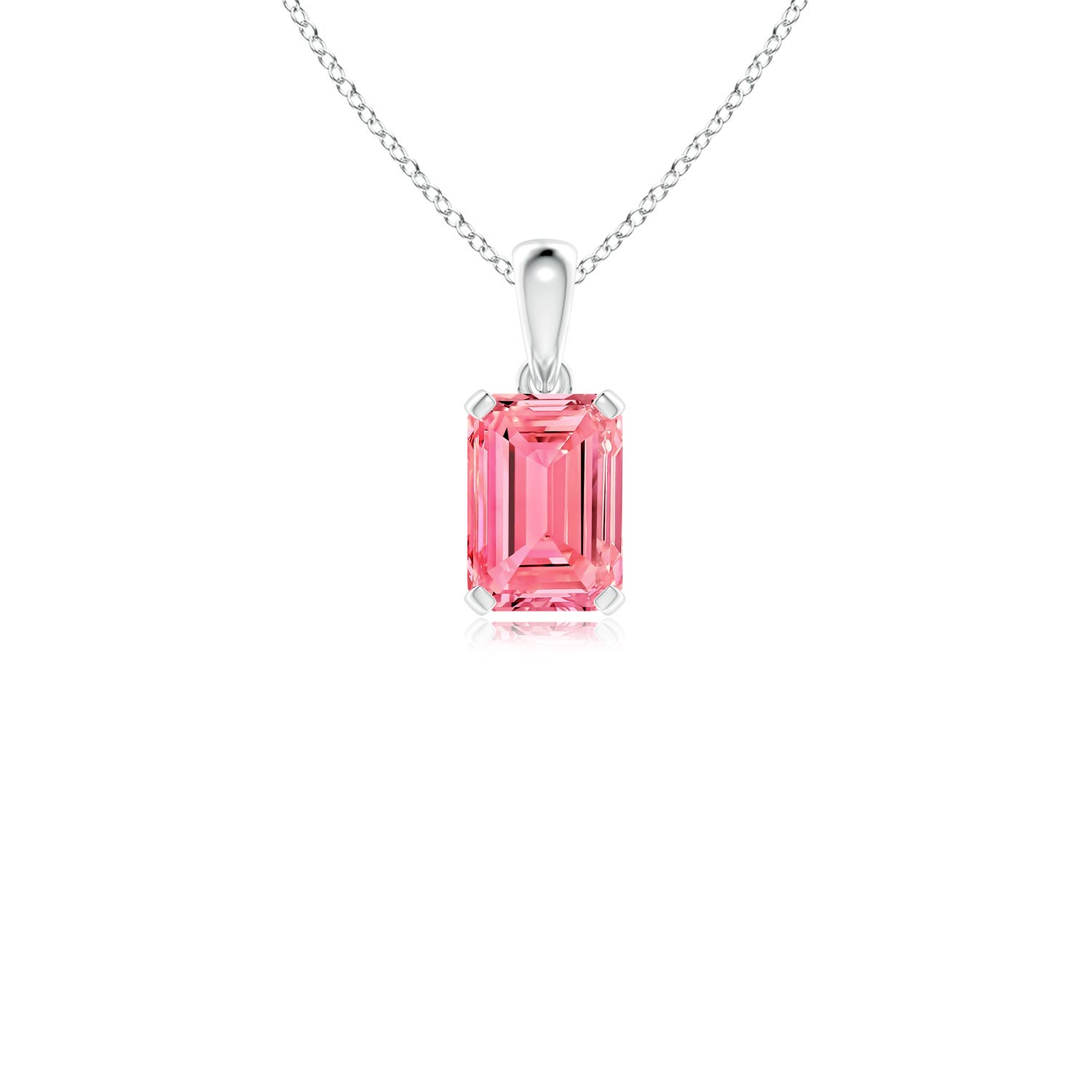 Angara 1.17 CTW Prong-Set Emerald-Cut Fancy Intense Pink Diamond Solitaire Pendant in 18K White Gold