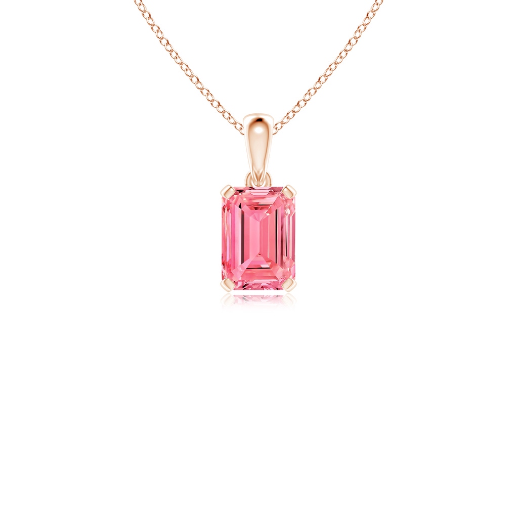 7x5mm AAAA Emerald-Cut Fancy Intense Pink Diamond Solitaire Pendant in Rose Gold