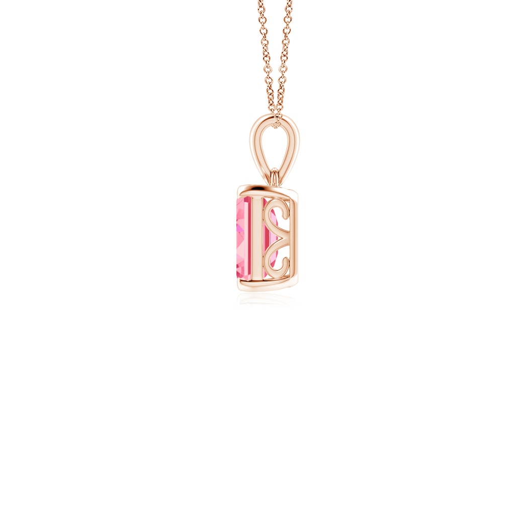 7x5mm AAAA Emerald-Cut Fancy Intense Pink Diamond Solitaire Pendant in Rose Gold - side 199