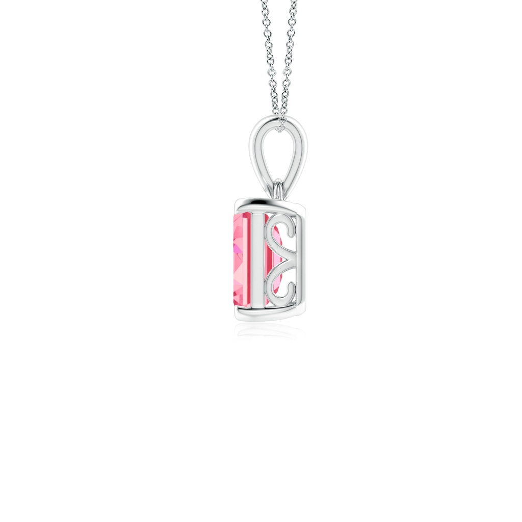 8x6mm AAAA Emerald-Cut Fancy Intense Pink Diamond Solitaire Pendant in White Gold - side 199