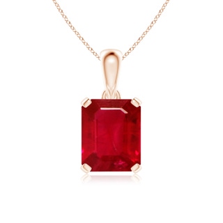 12x10mm AAA Emerald-Cut Ruby Solitaire Pendant in Rose Gold