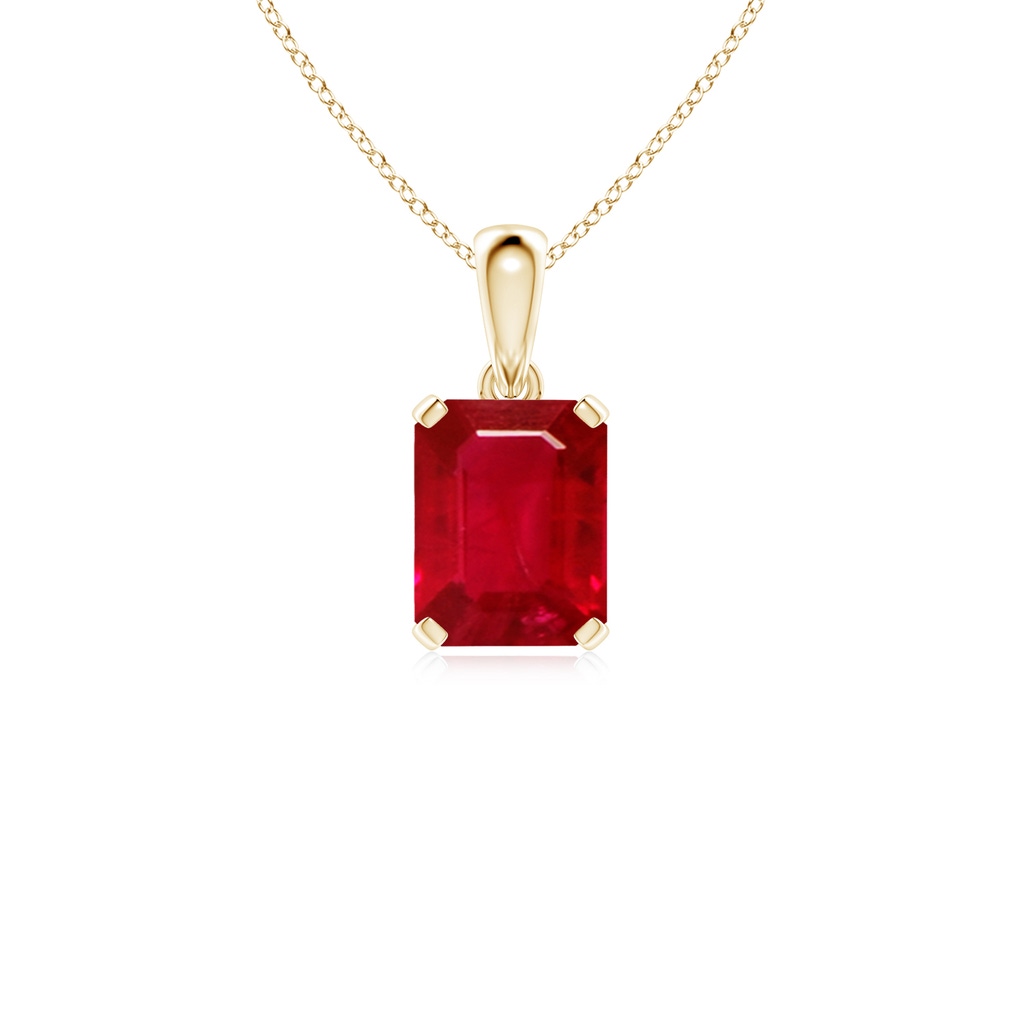 9x7mm AAA Emerald-Cut Ruby Solitaire Pendant in Yellow Gold