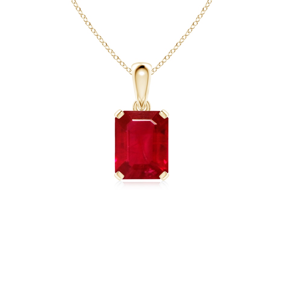 9x7mm AAA Emerald-Cut Ruby Solitaire Pendant in Yellow Gold 