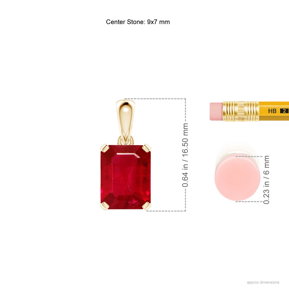 9x7mm AAA Emerald-Cut Ruby Solitaire Pendant in Yellow Gold ruler