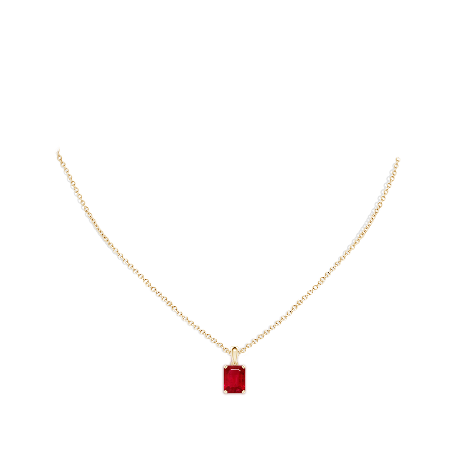 9x7mm AAA Emerald-Cut Ruby Solitaire Pendant in Yellow Gold pen