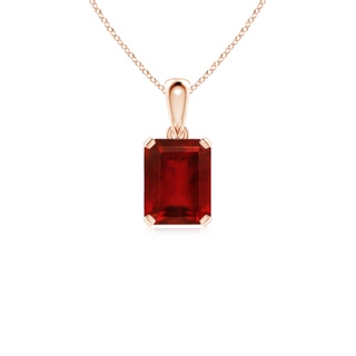 9x7mm AAAA Emerald-Cut Ruby Solitaire Pendant in Rose Gold