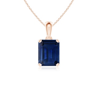 10x8mm AAA Emerald-Cut Blue Sapphire Solitaire Pendant in Rose Gold