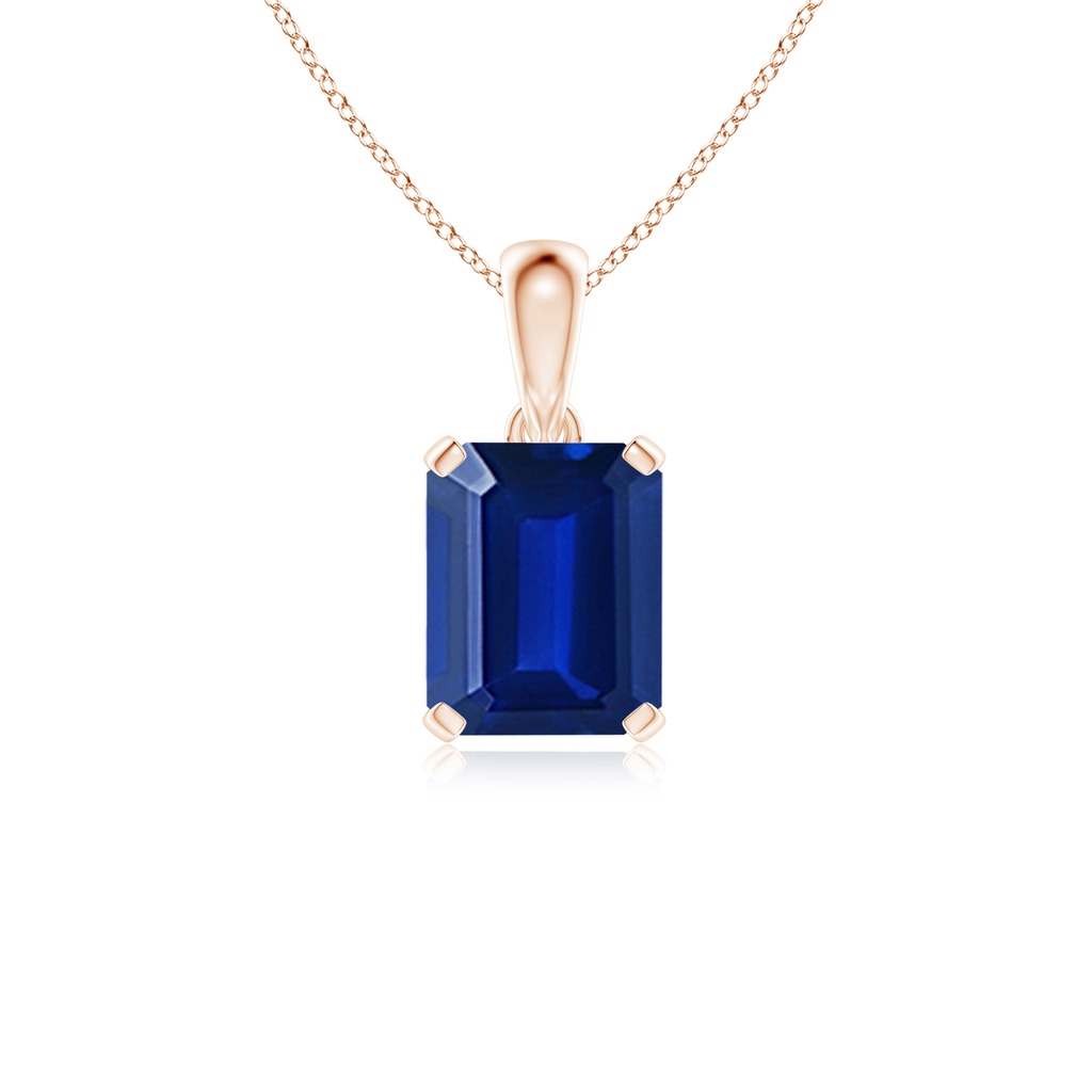 10x8mm Lab-Grown Emerald-Cut Blue Sapphire Solitaire Pendant in Rose Gold