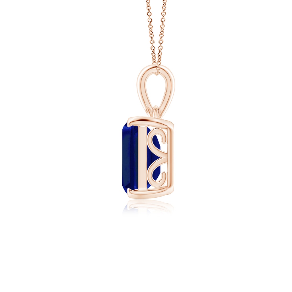 10x8mm Lab-Grown Emerald-Cut Blue Sapphire Solitaire Pendant in Rose Gold - side 199