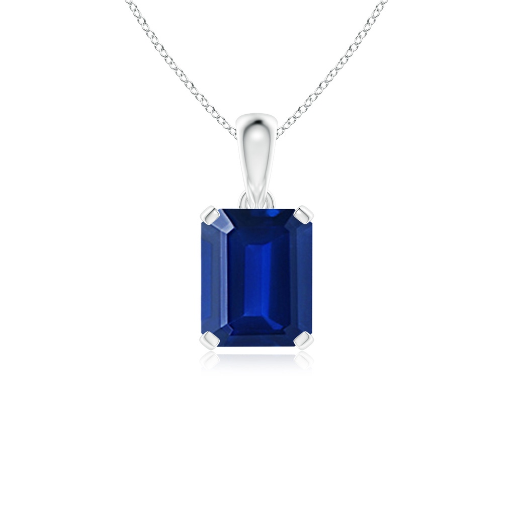 10x8mm Lab-Grown Emerald-Cut Blue Sapphire Solitaire Pendant in White Gold