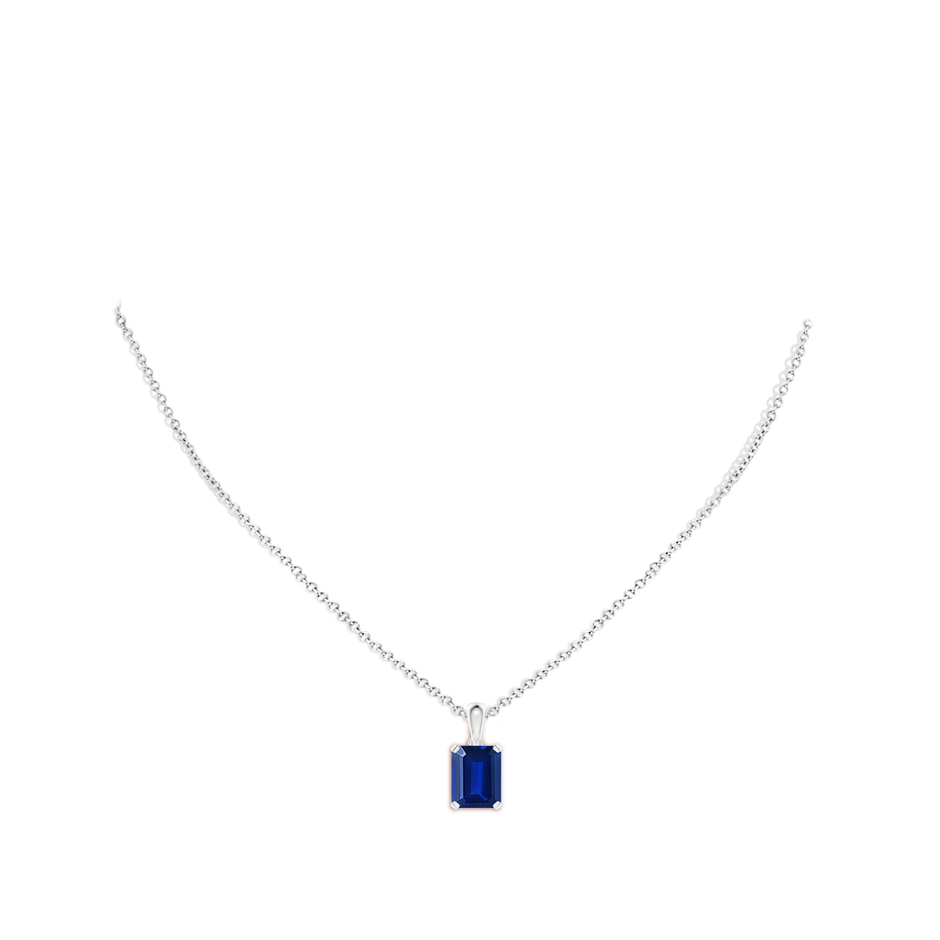 10x8mm Lab-Grown Emerald-Cut Blue Sapphire Solitaire Pendant in White Gold pen