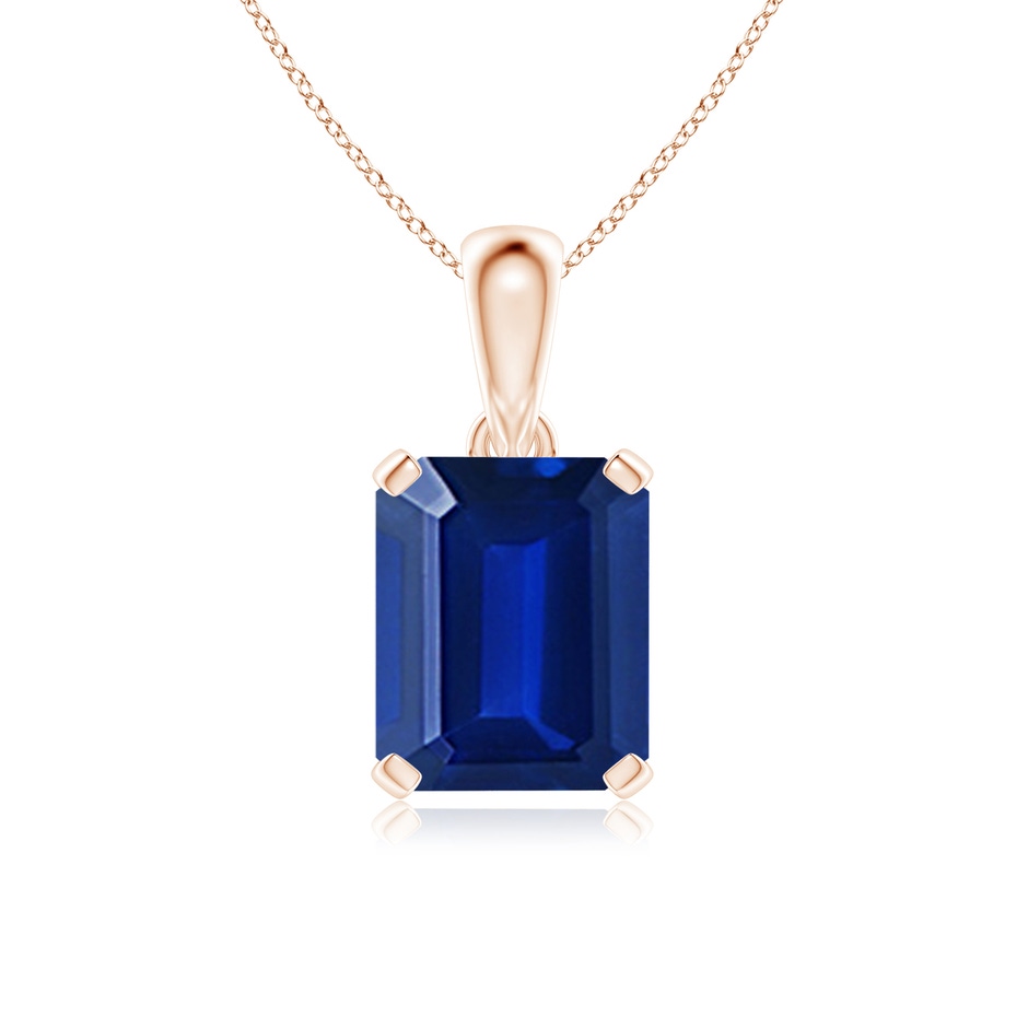 12x10mm Lab-Grown Emerald-Cut Blue Sapphire Solitaire Pendant in Rose Gold 