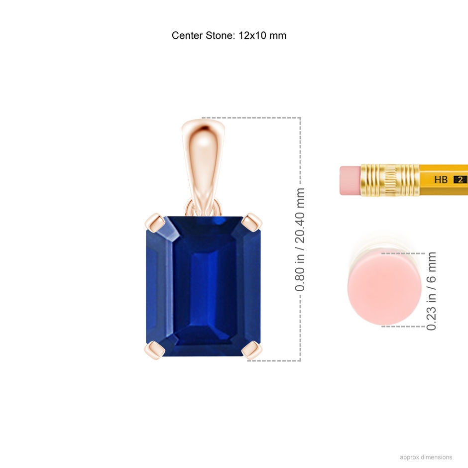 12x10mm Lab-Grown Emerald-Cut Blue Sapphire Solitaire Pendant in Rose Gold ruler