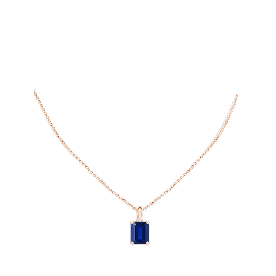 12x10mm Lab-Grown Emerald-Cut Blue Sapphire Solitaire Pendant in Rose Gold pen