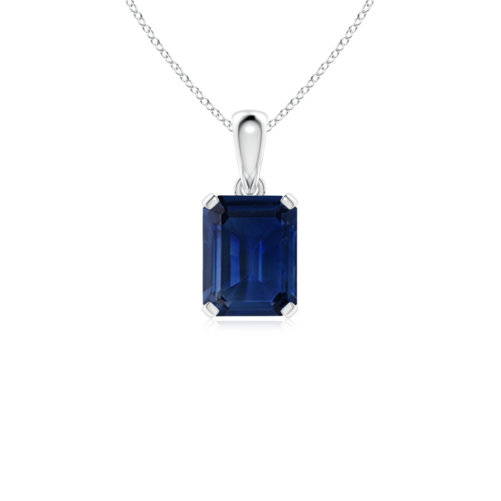9x7mm AAA Emerald-Cut Blue Sapphire Solitaire Pendant in White Gold