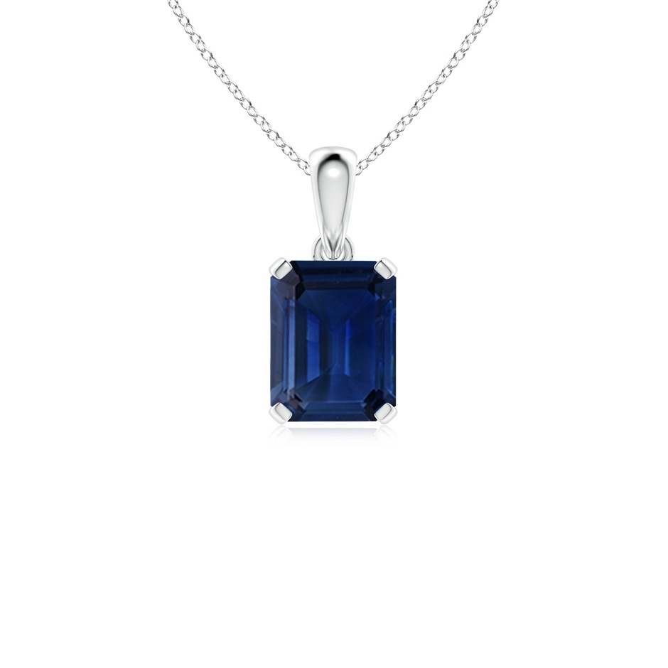 9x7mm AAA Emerald-Cut Blue Sapphire Solitaire Pendant in White Gold 