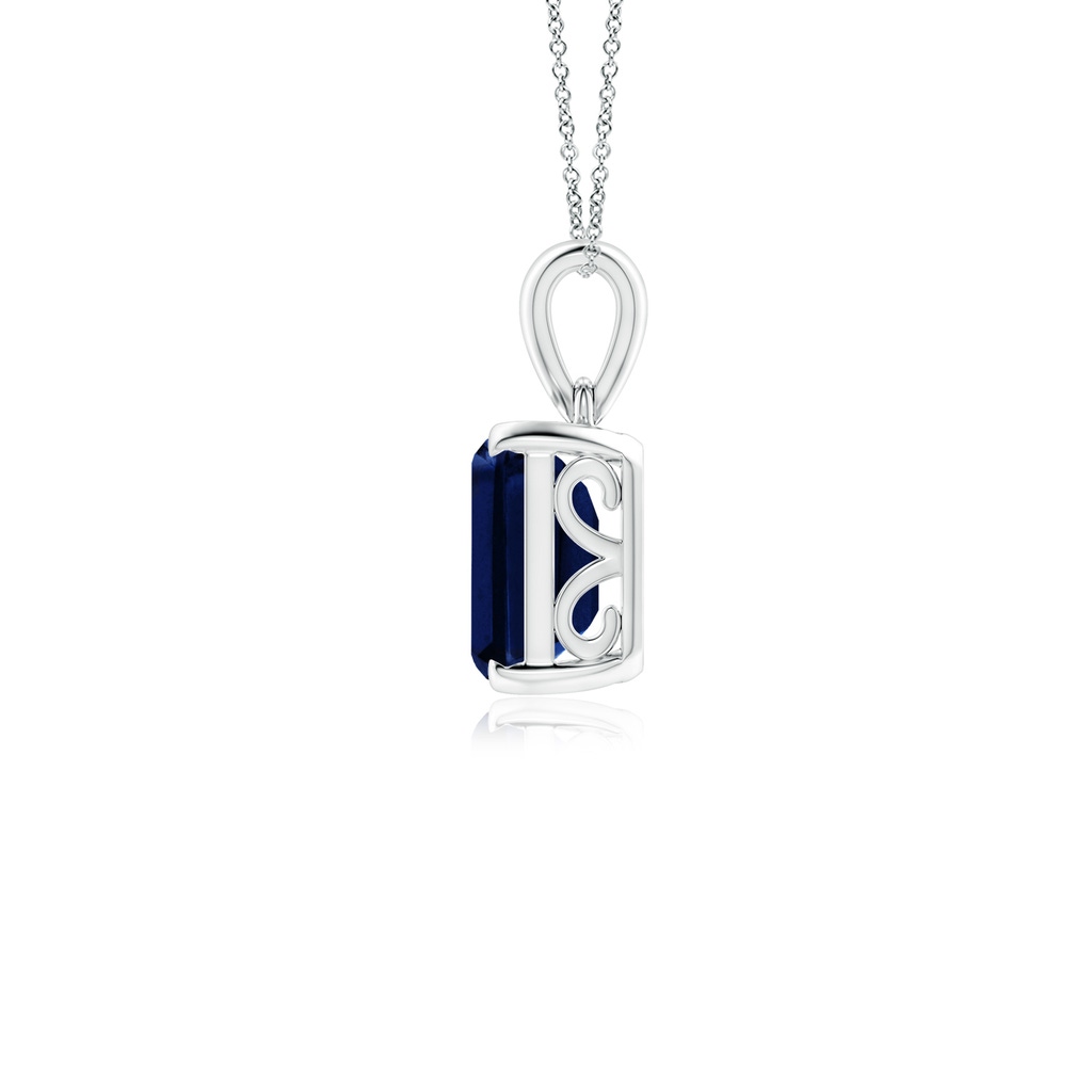 9x7mm AAA Emerald-Cut Blue Sapphire Solitaire Pendant in White Gold Side 199