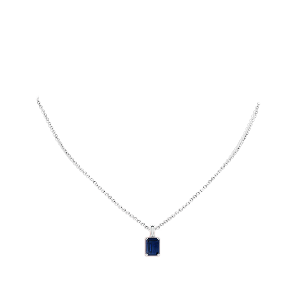 9x7mm AAA Emerald-Cut Blue Sapphire Solitaire Pendant in White Gold pen