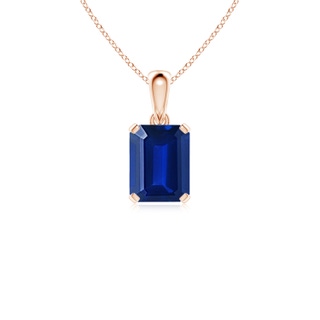9x7mm AAAA Emerald-Cut Blue Sapphire Solitaire Pendant in Rose Gold