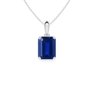 9x7mm AAAA Emerald-Cut Blue Sapphire Solitaire Pendant in S999 Silver