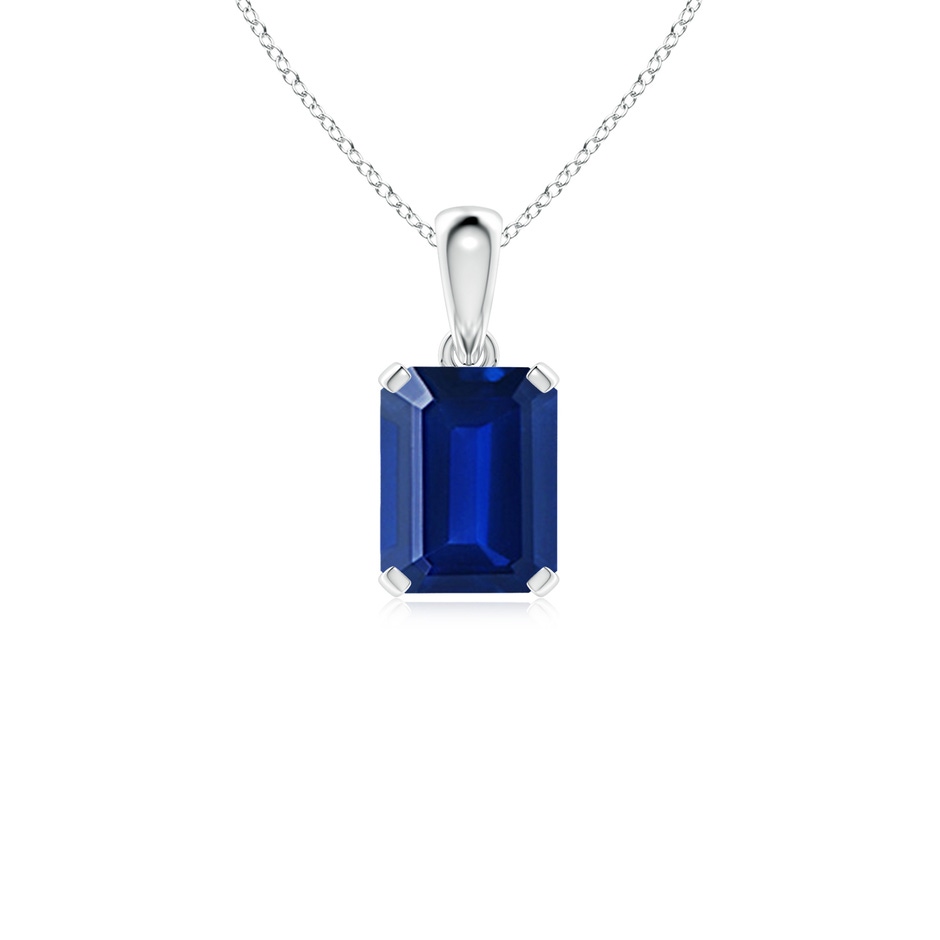 9x7mm Lab-Grown Emerald-Cut Blue Sapphire Solitaire Pendant in S999 Silver 