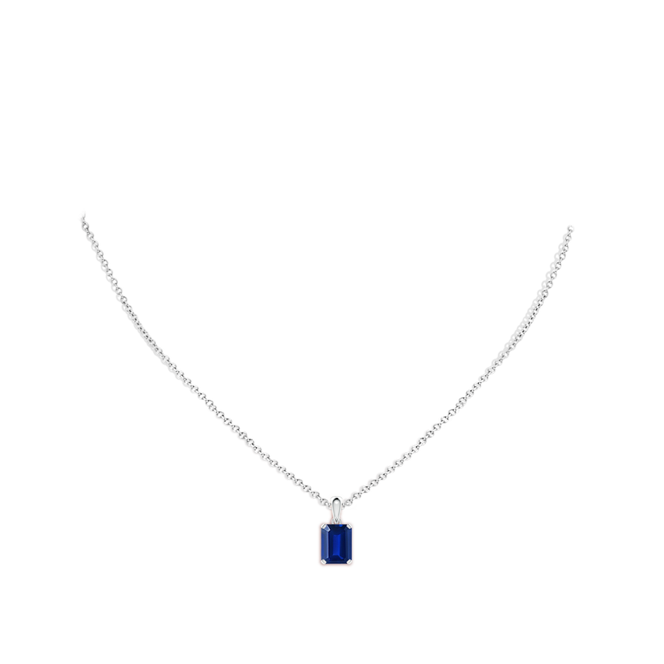 9x7mm Lab-Grown Emerald-Cut Blue Sapphire Solitaire Pendant in White Gold pen