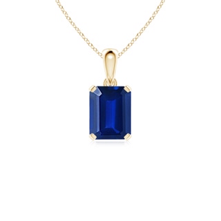 9x7mm Lab-Grown Emerald-Cut Blue Sapphire Solitaire Pendant in Yellow Gold