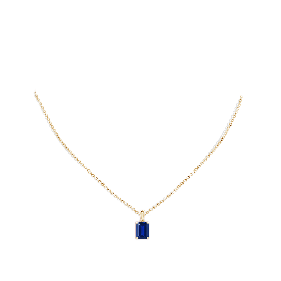 9x7mm Lab-Grown Emerald-Cut Blue Sapphire Solitaire Pendant in Yellow Gold pen