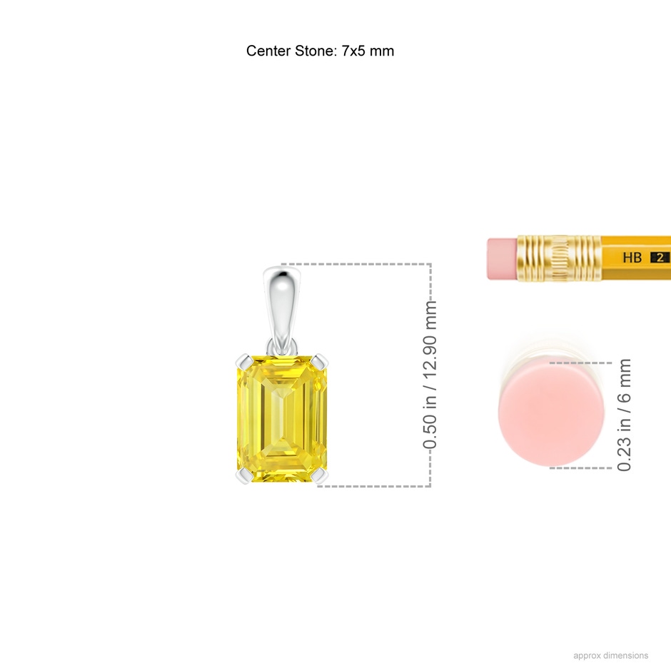 7x5mm AAAA Emerald-Cut Fancy Intense Yellow Diamond Solitaire Pendant in P950 Platinum ruler