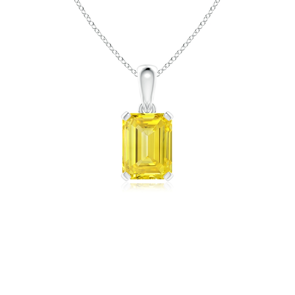 8x6mm AAAA Emerald-Cut Fancy Intense Yellow Diamond Solitaire Pendant in 18K White Gold 