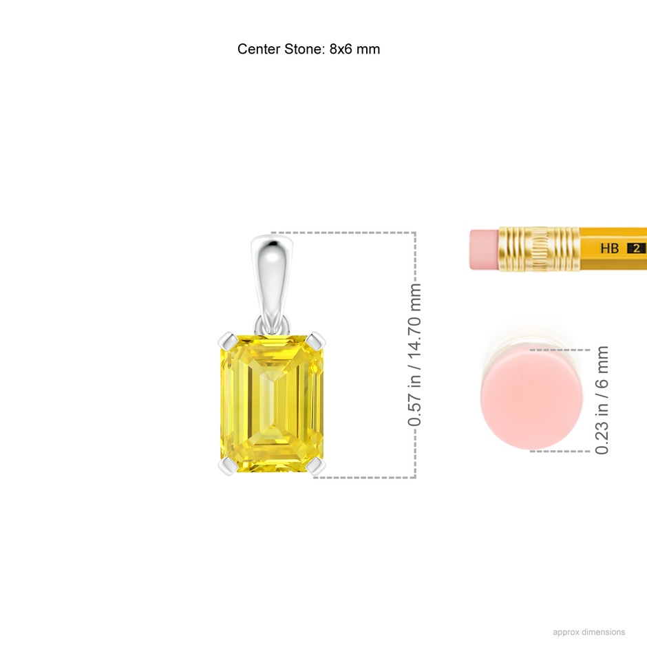 8x6mm AAAA Emerald-Cut Fancy Intense Yellow Diamond Solitaire Pendant in 18K White Gold ruler