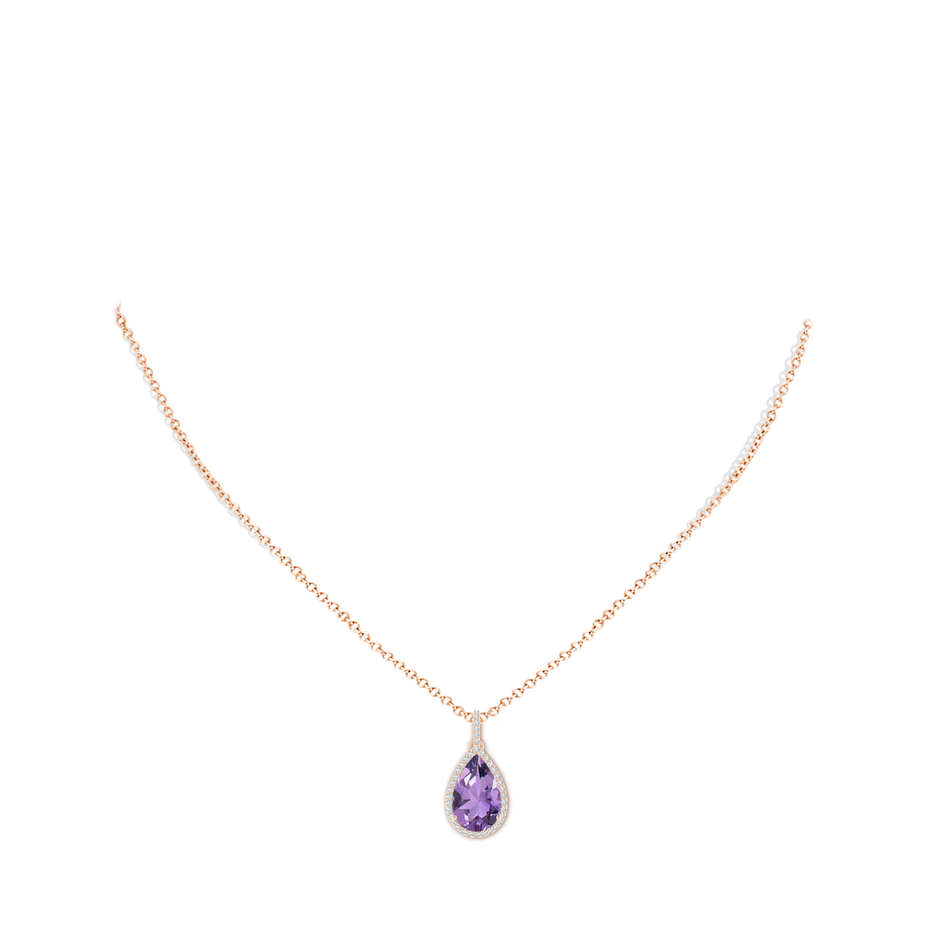 13x8mm A Pear-Shaped Amethyst Halo Pendant with Diamonds in Rose Gold pen