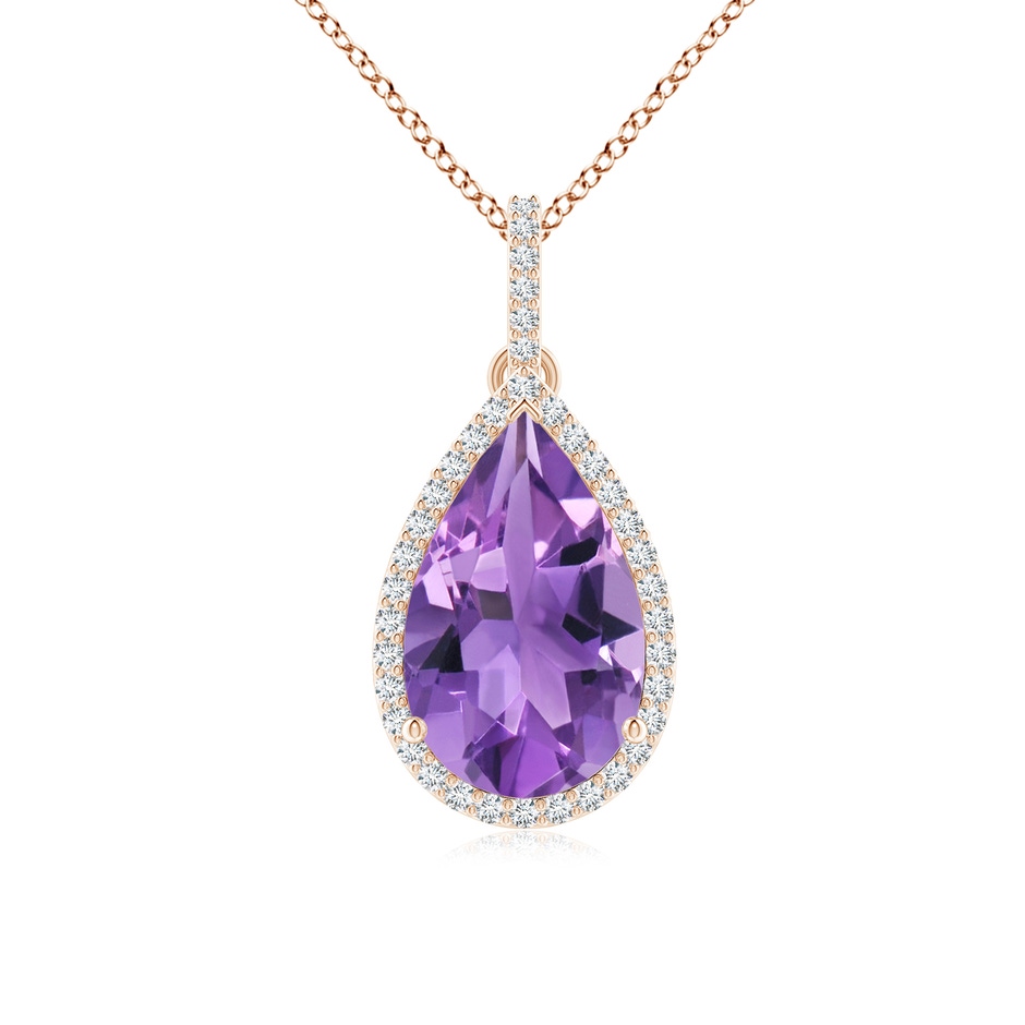 13x8mm AA Pear-Shaped Amethyst Halo Pendant with Diamonds in Rose Gold 