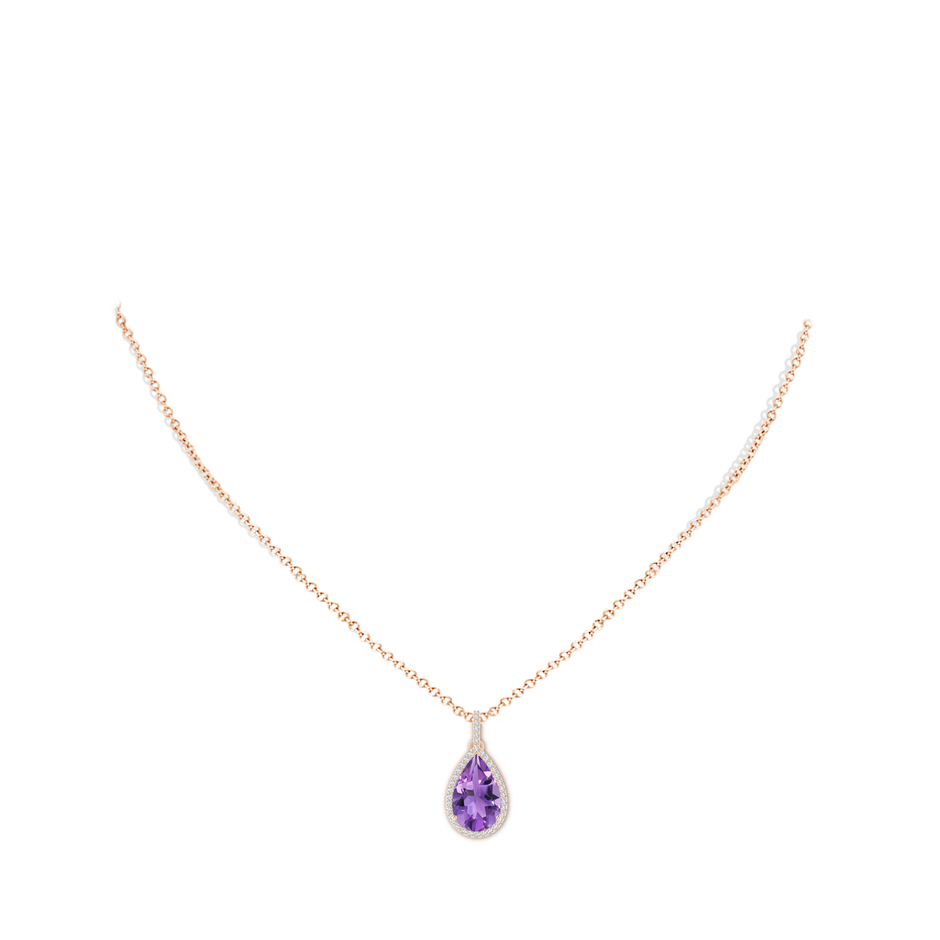 13x8mm AA Pear-Shaped Amethyst Halo Pendant with Diamonds in Rose Gold pen