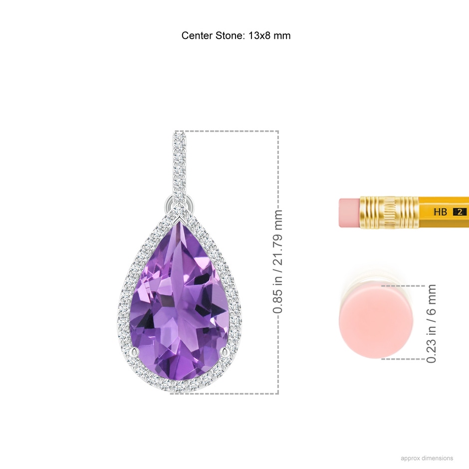 13x8mm AA Pear-Shaped Amethyst Halo Pendant with Diamonds in White Gold ruler