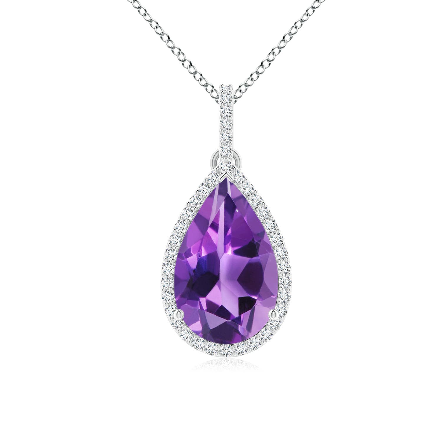13x8mm AAA Pear-Shaped Amethyst Halo Pendant with Diamonds in P950 Platinum
