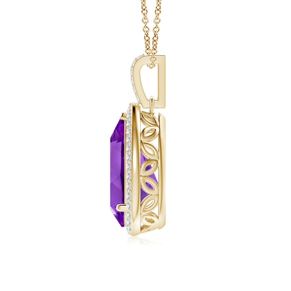 13x8mm AAA Pear-Shaped Amethyst Halo Pendant with Diamonds in Yellow Gold side 199