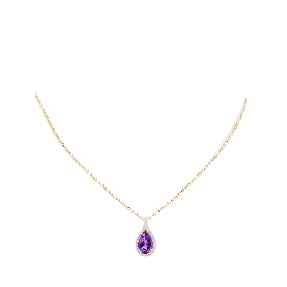 13x8mm AAA Pear-Shaped Amethyst Halo Pendant with Diamonds in Yellow Gold pen