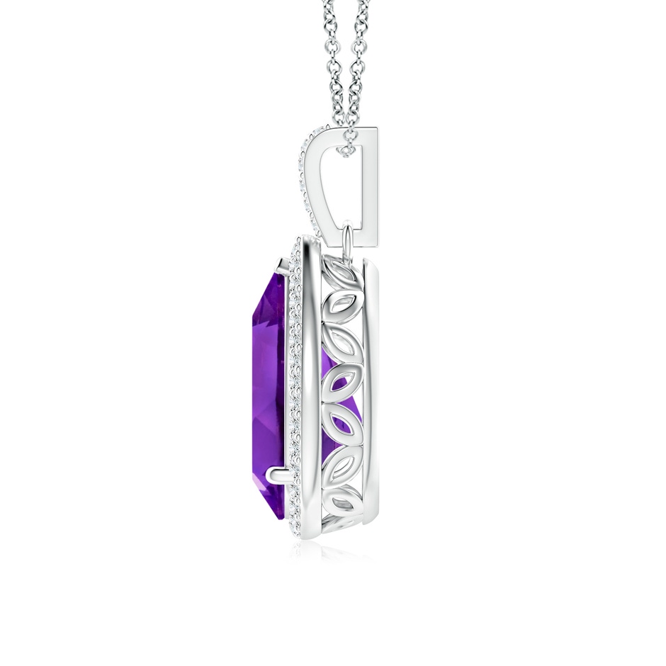 13x8mm AAAA Pear-Shaped Amethyst Halo Pendant with Diamonds in P950 Platinum side 199