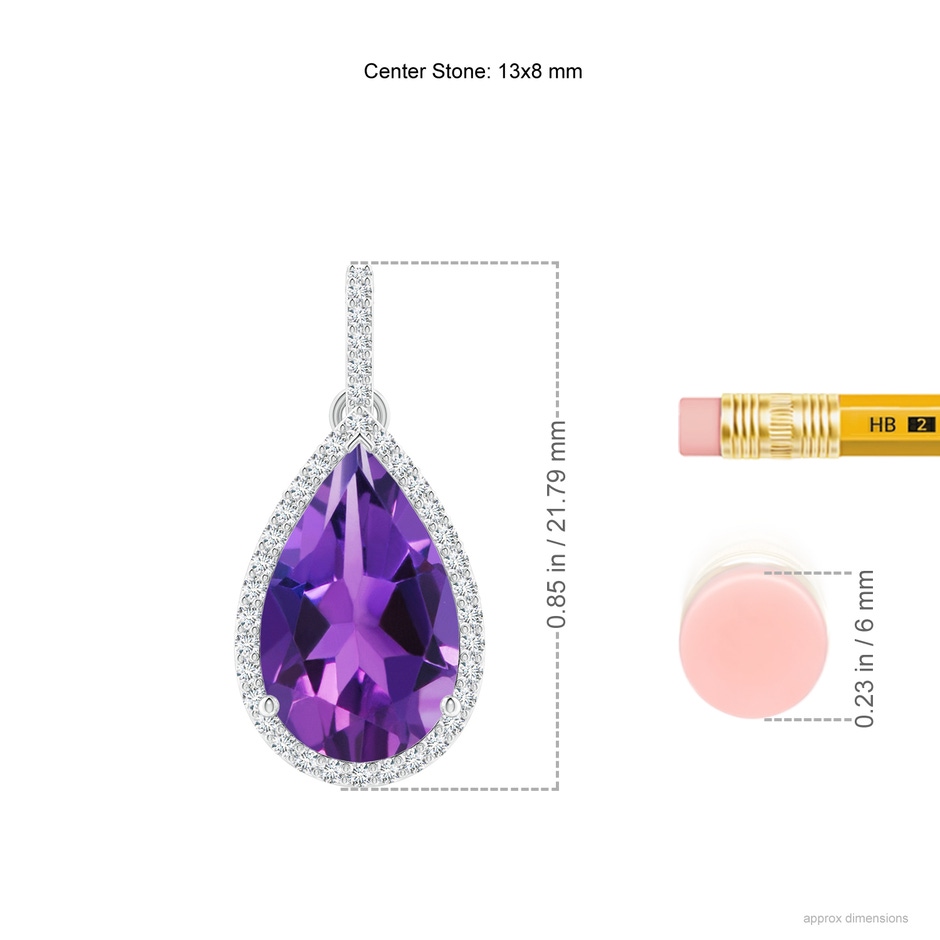 13x8mm AAAA Pear-Shaped Amethyst Halo Pendant with Diamonds in White Gold ruler