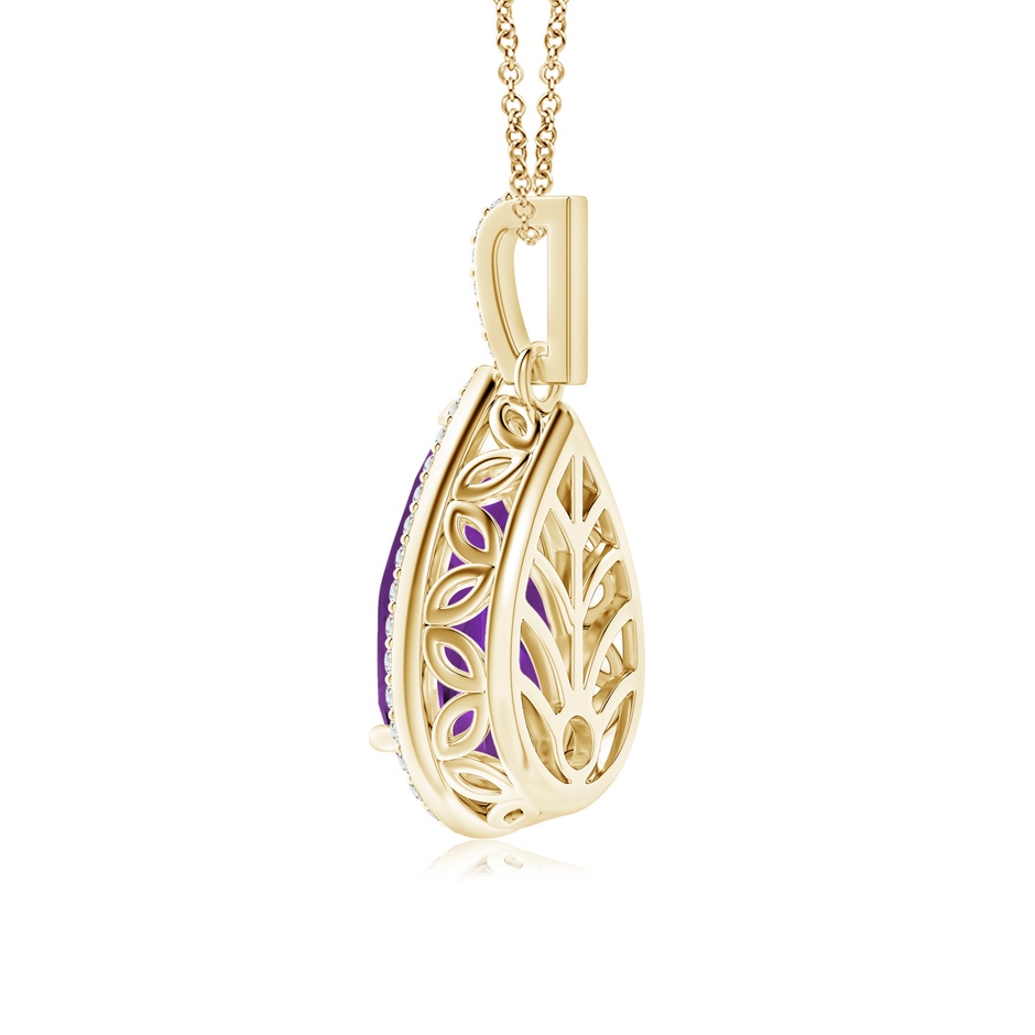13x8mm AAAA Pear-Shaped Amethyst Halo Pendant with Diamonds in Yellow Gold side 299