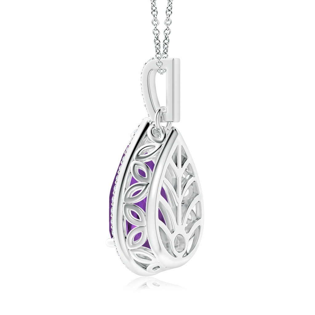 15x10mm AAA Pear-Shaped Amethyst Halo Pendant with Diamonds in White Gold Side 299
