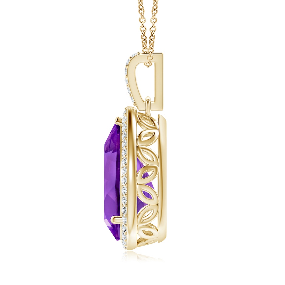 15x10mm AAA Pear-Shaped Amethyst Halo Pendant with Diamonds in Yellow Gold side 199