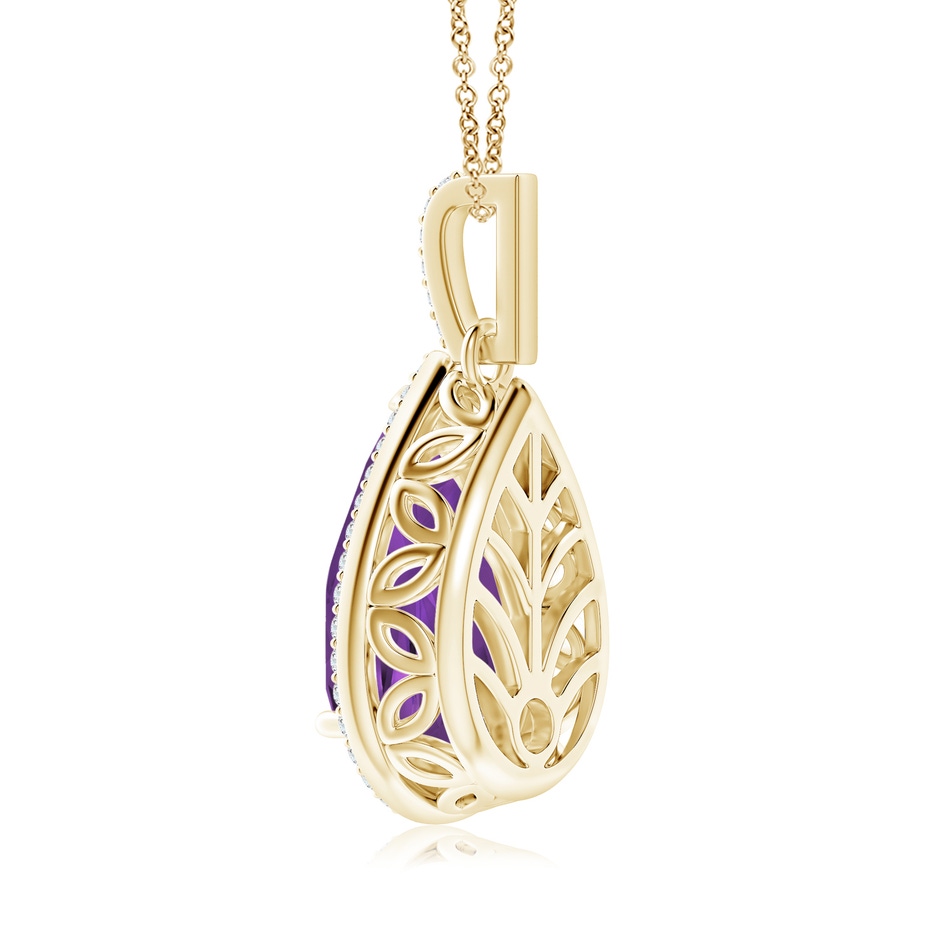 15x10mm AAA Pear-Shaped Amethyst Halo Pendant with Diamonds in Yellow Gold side 299