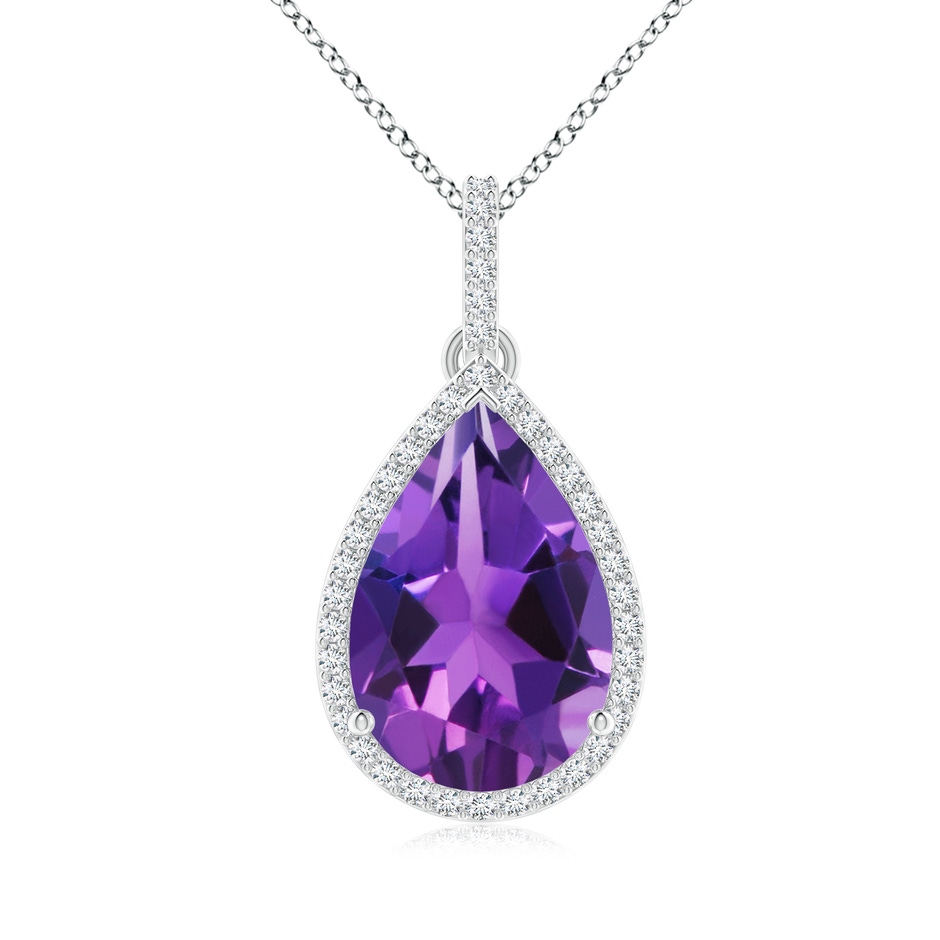 15x10mm AAAA Pear-Shaped Amethyst Halo Pendant with Diamonds in P950 Platinum 