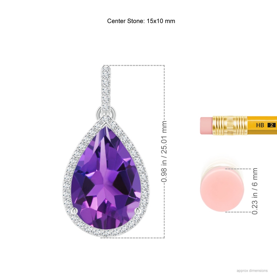 15x10mm AAAA Pear-Shaped Amethyst Halo Pendant with Diamonds in P950 Platinum ruler