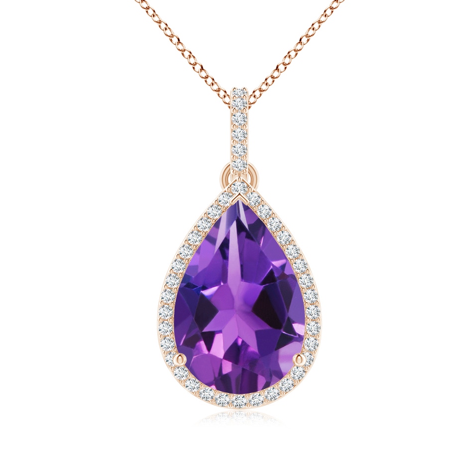 15x10mm AAAA Pear-Shaped Amethyst Halo Pendant with Diamonds in Rose Gold 