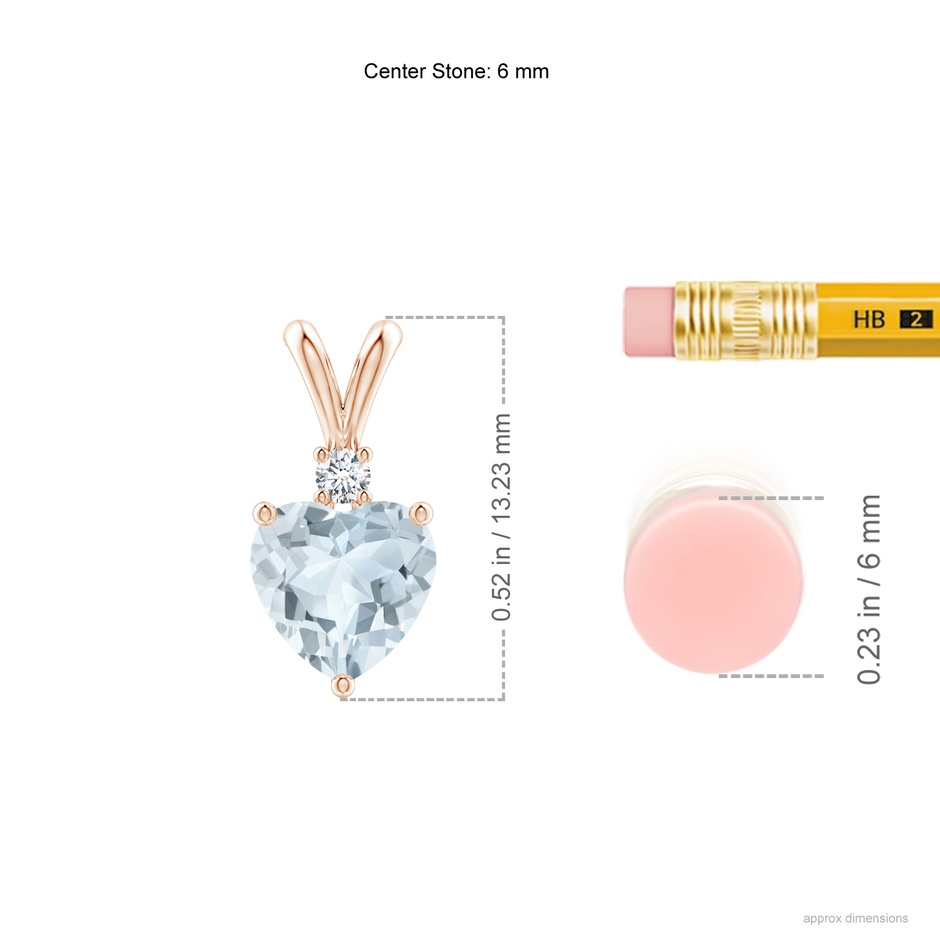 6mm A Heart-Shaped Aquamarine V-Bale Pendant with Diamond in Rose Gold ruler
