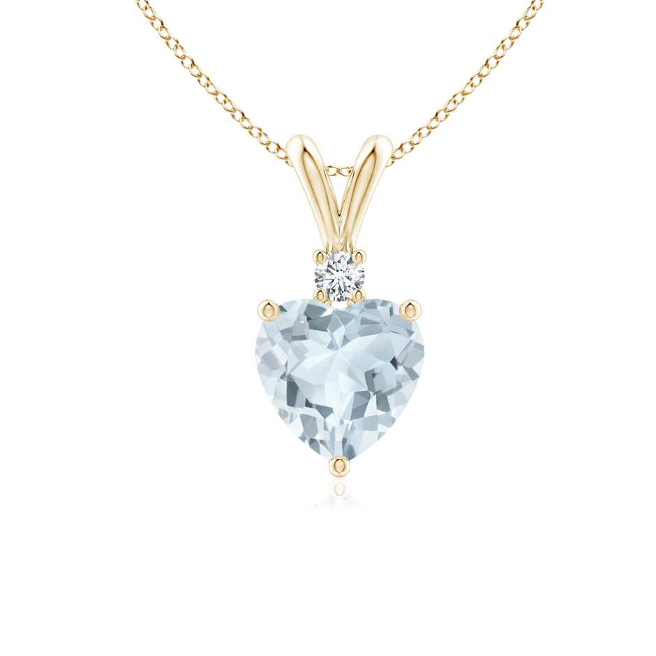 6mm A Heart-Shaped Aquamarine V-Bale Pendant with Diamond in Yellow Gold 