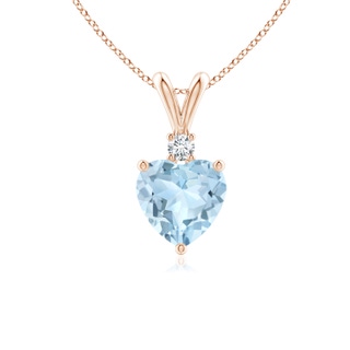 6mm AA Heart-Shaped Aquamarine V-Bale Pendant with Diamond in Rose Gold